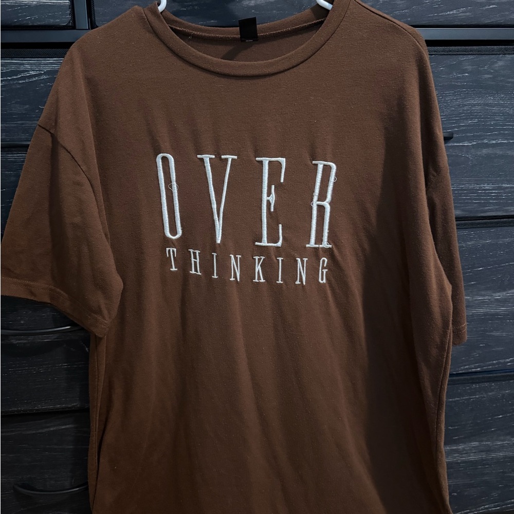 Brown Graphic T-Shirt with White Text